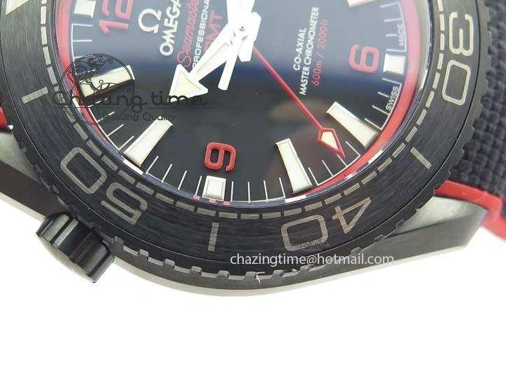 1225 SoftTouch Planet Ocean GMT 45mm DLC Red JHF Best Edition Black Dial On Rubber Strap A 8200